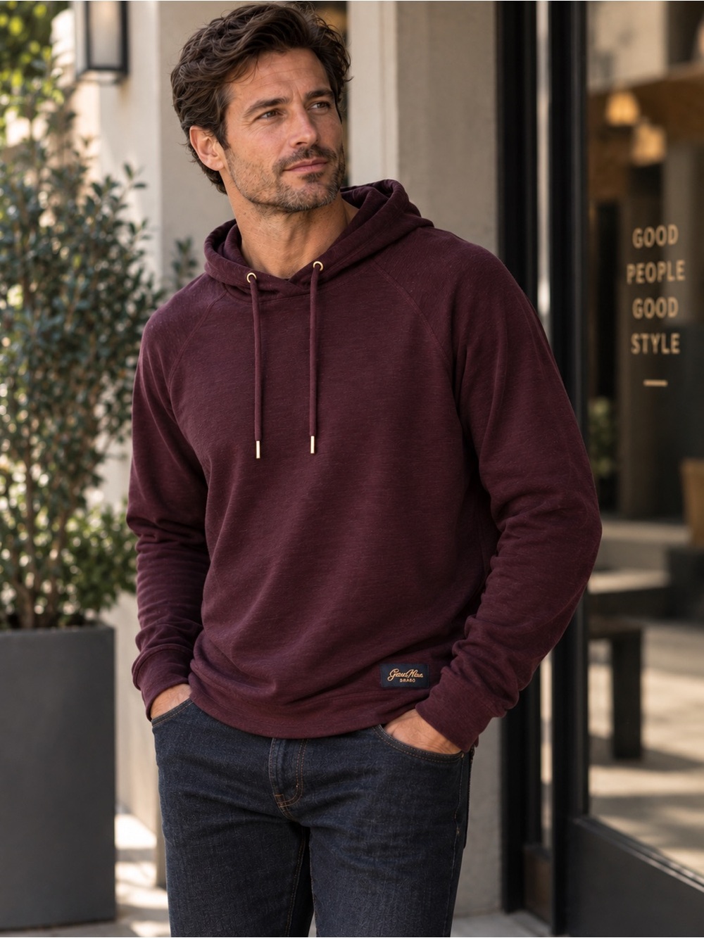Good Man Brand Men’s Burgundy Pullover Hoodie 100% Cotton Luxury Casual Large
